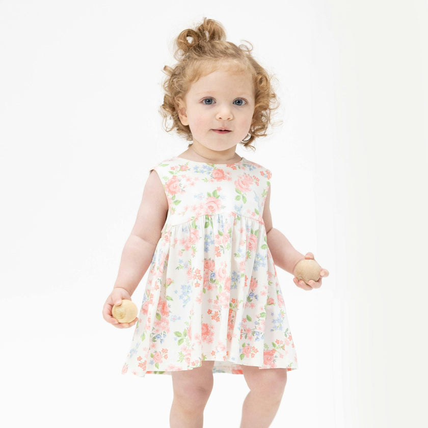 Cute Little Roses - Infant Dress with Bow and Bloomer