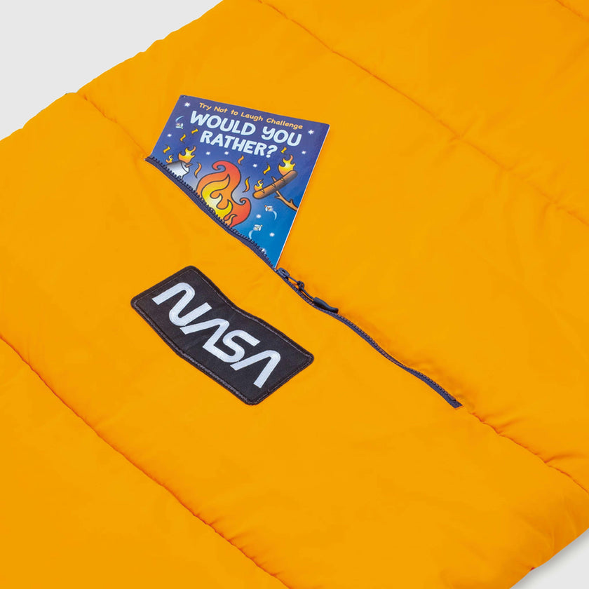 Sleep-N-Pack™ – Big Kid Size | NASA Official Logo & Patches | 2-in-1 Backpack & Sleeping Bag with Cozy Fleece Liner - ORANGE