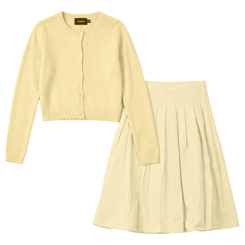 Pattern Knit Cardigan Skirt Set