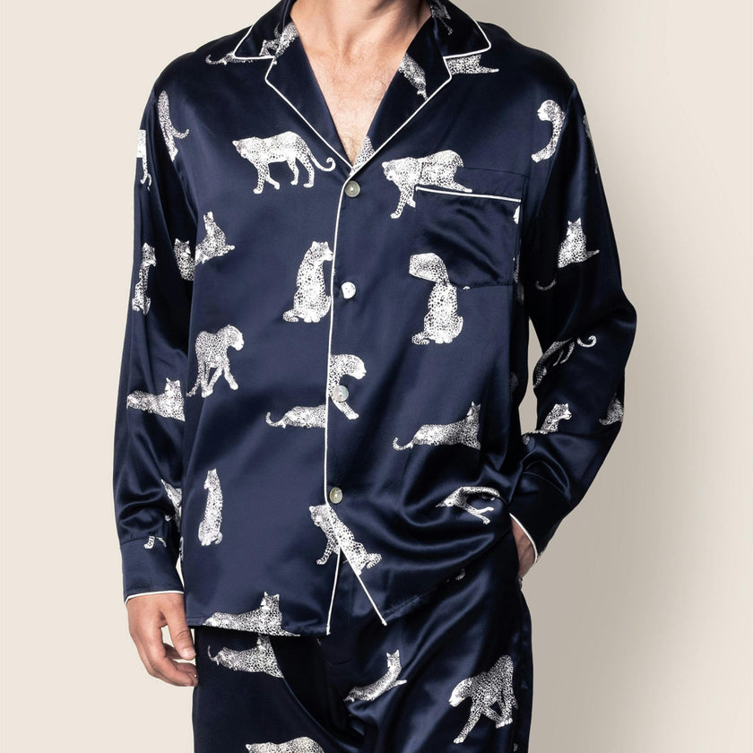 Men's Silk Pajama Set in Panthère de Nuit