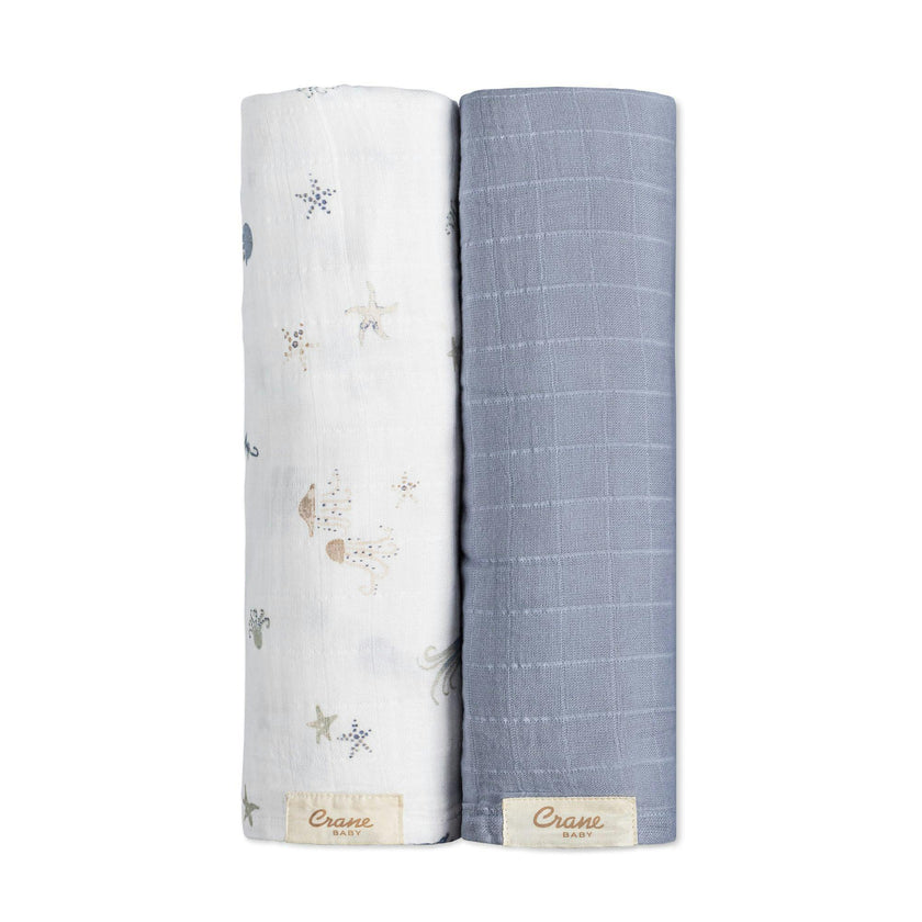 Cove Cotton Muslin Swaddle Blanket Set (Sea, Set of 2)