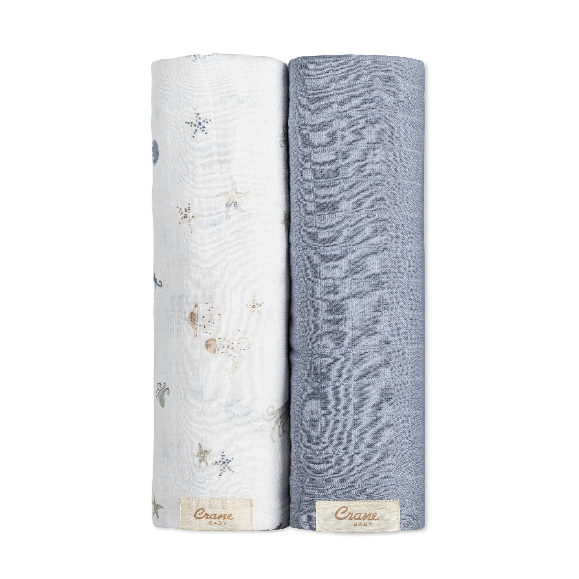 Cove Cotton Muslin Swaddle Blanket Set (Sea, Set of 2)