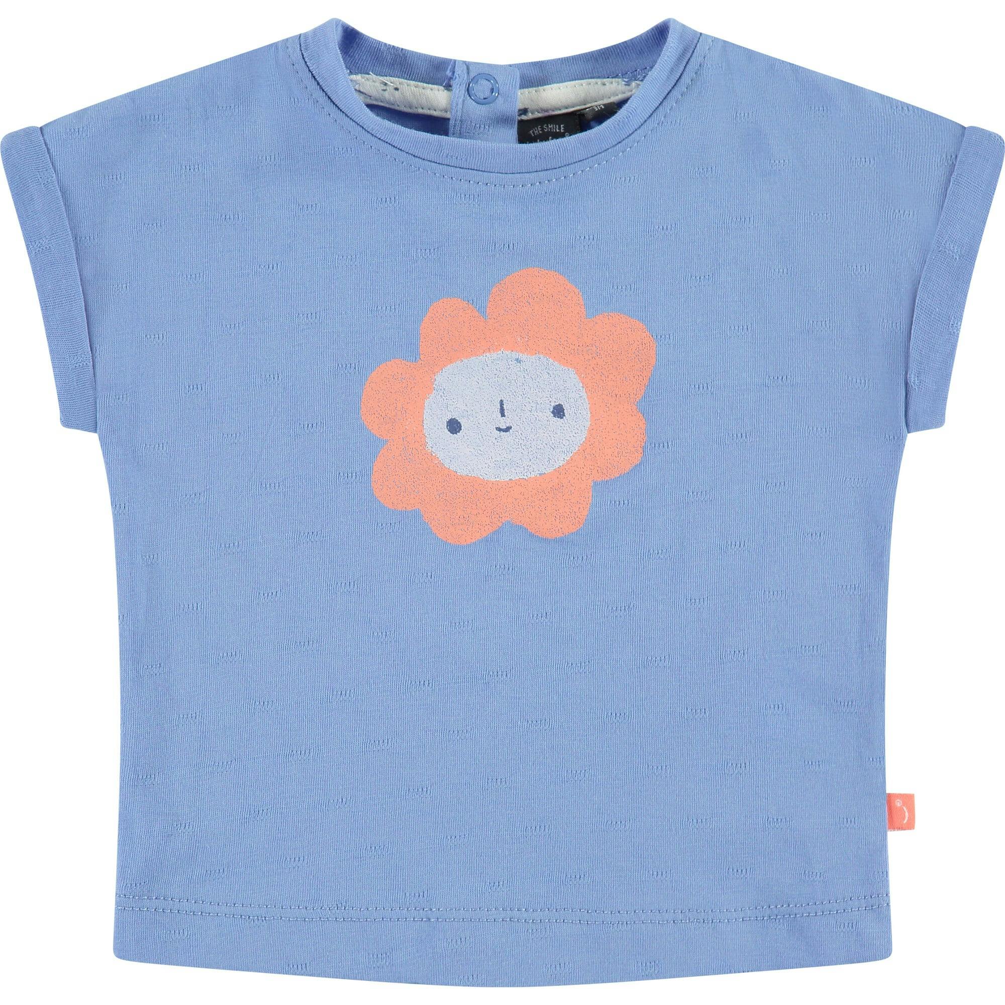 Rolled Cuff Sleeve Smiling Flower Graphic Print T-Shirt