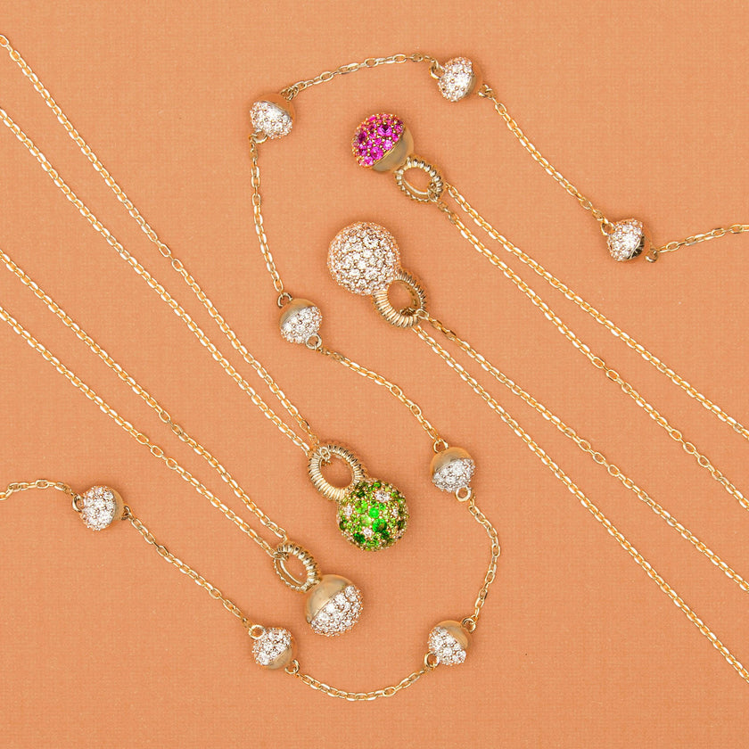 Revel Small Bobble Charm Necklace - Diamond