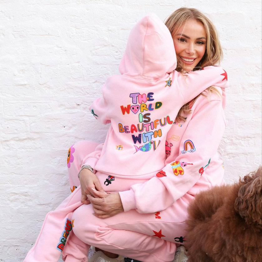 Doodle Art Patch Sweatshirt And Pant Set