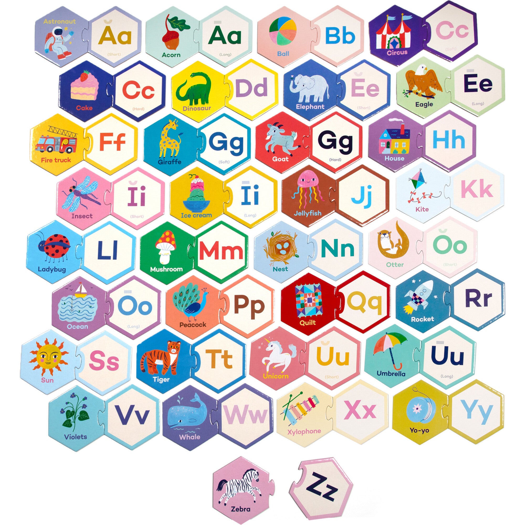 Hexagon Puzzle Pairs - Alphabet - 33 Pairs