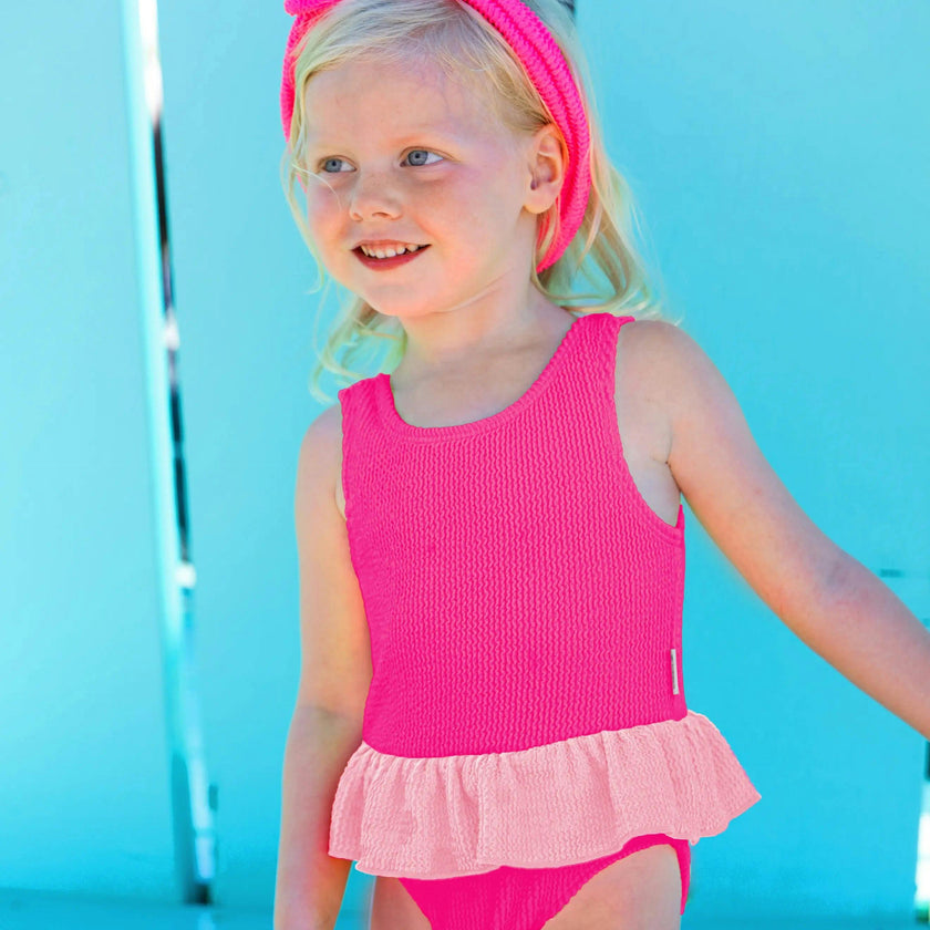 Dot Toddler Crinkle Peplum One Piece - Fuchsia