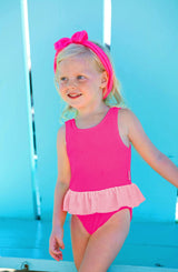 Dot Toddler Crinkle Peplum One Piece - Fuchsia