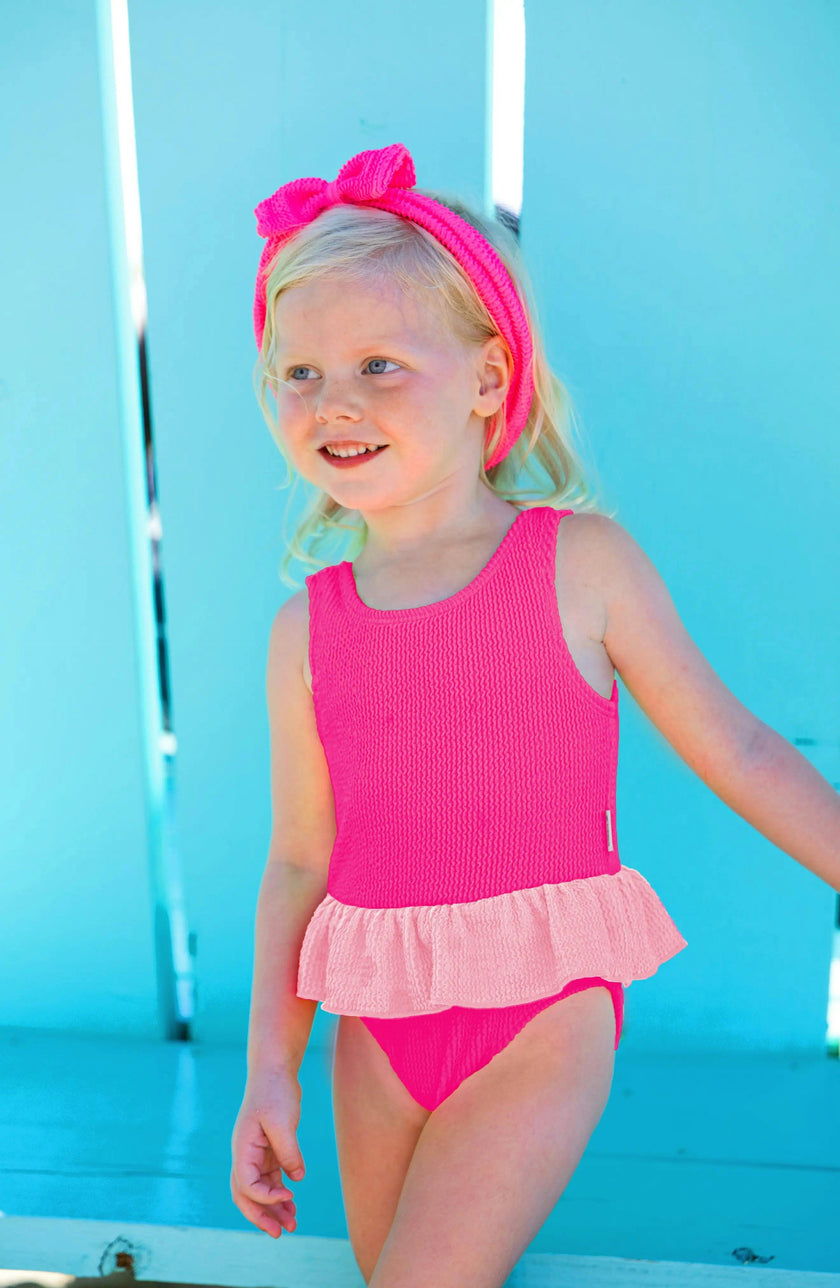 Dot Toddler Crinkle Peplum One Piece - Fuchsia