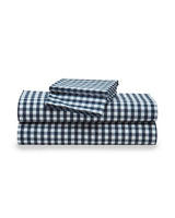 Luxe Premium Percale Bed Sheets in Navy Gingham