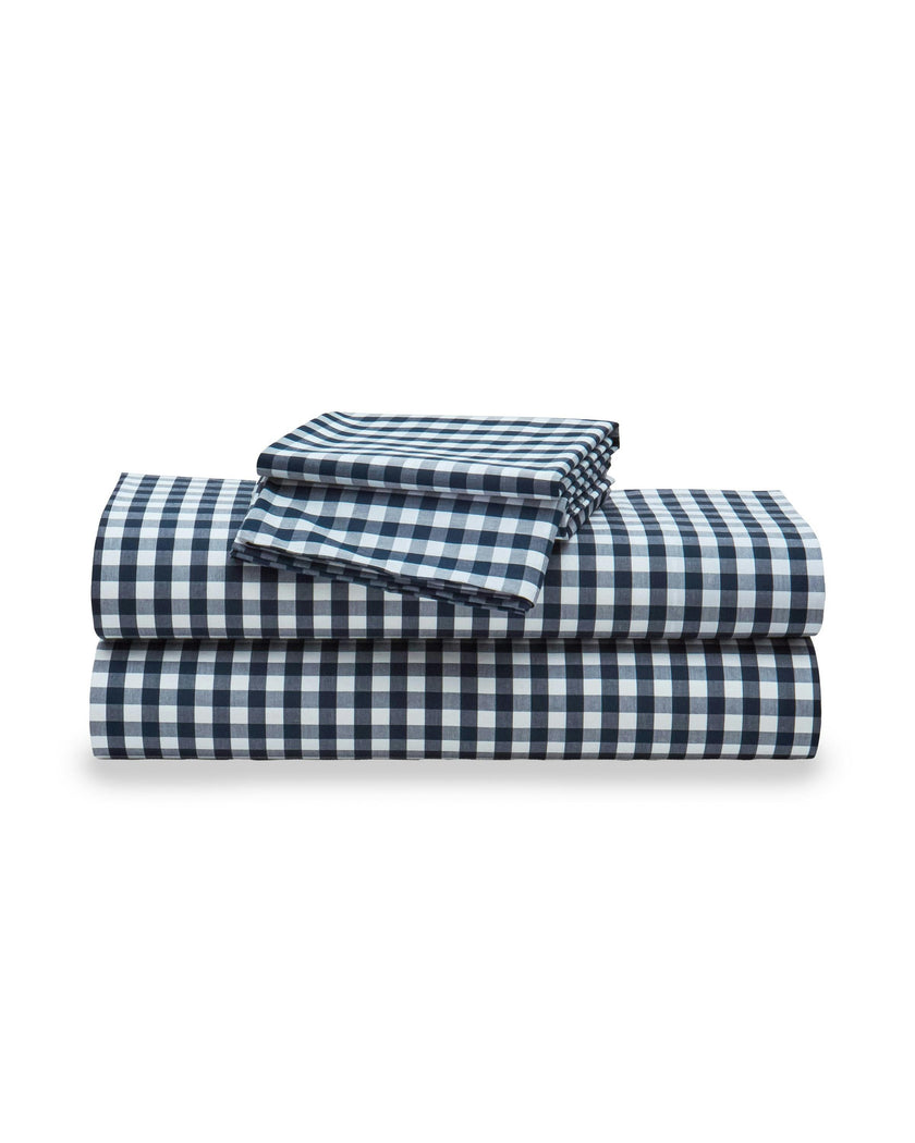 Luxe Premium Percale Bed Sheets in Navy Gingham