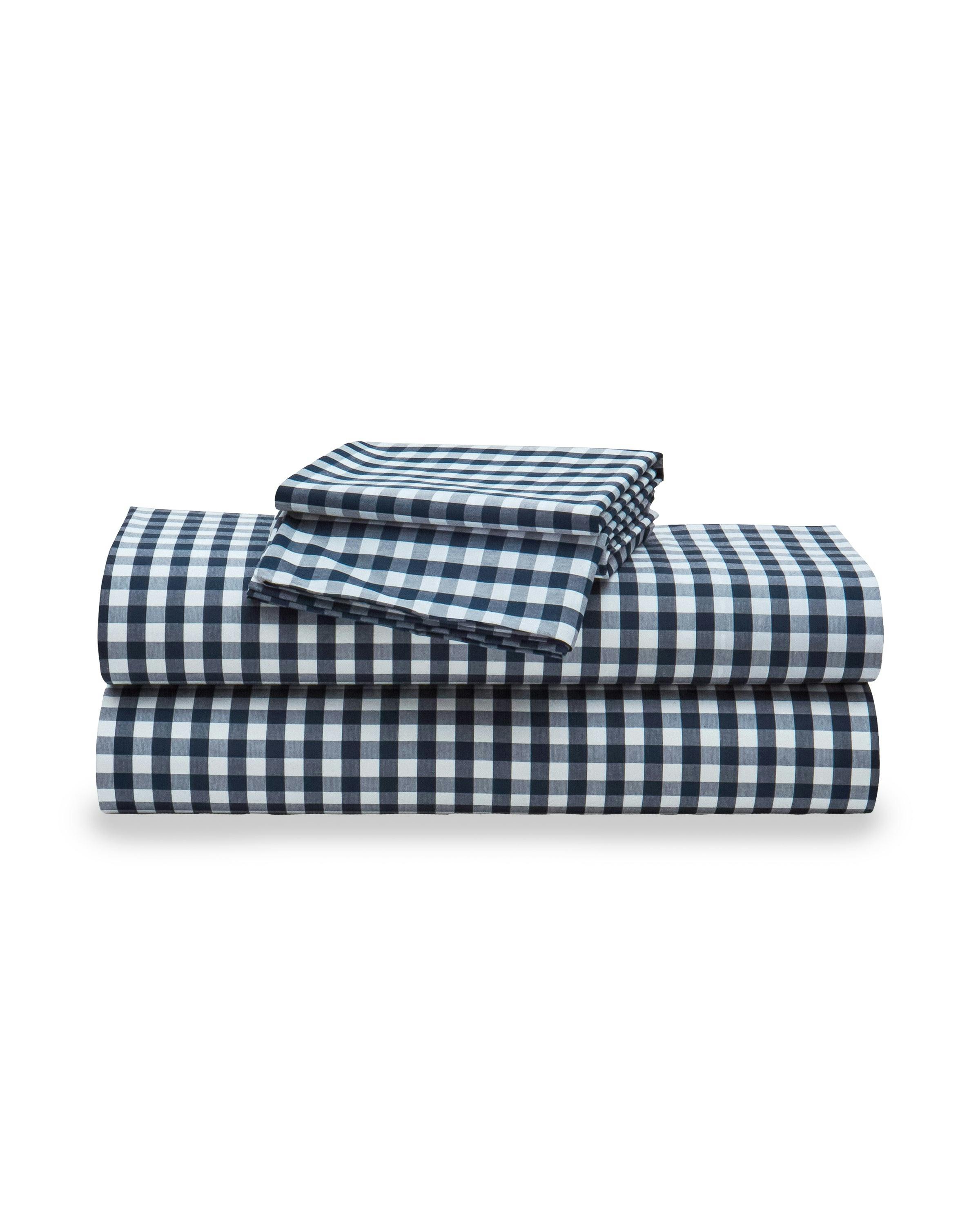 Luxe Premium Percale Bed Sheets in Navy Gingham