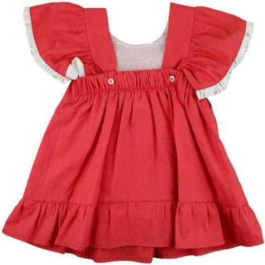 Girls' Flutter-Sleeve Red Pocket Dress, Red
