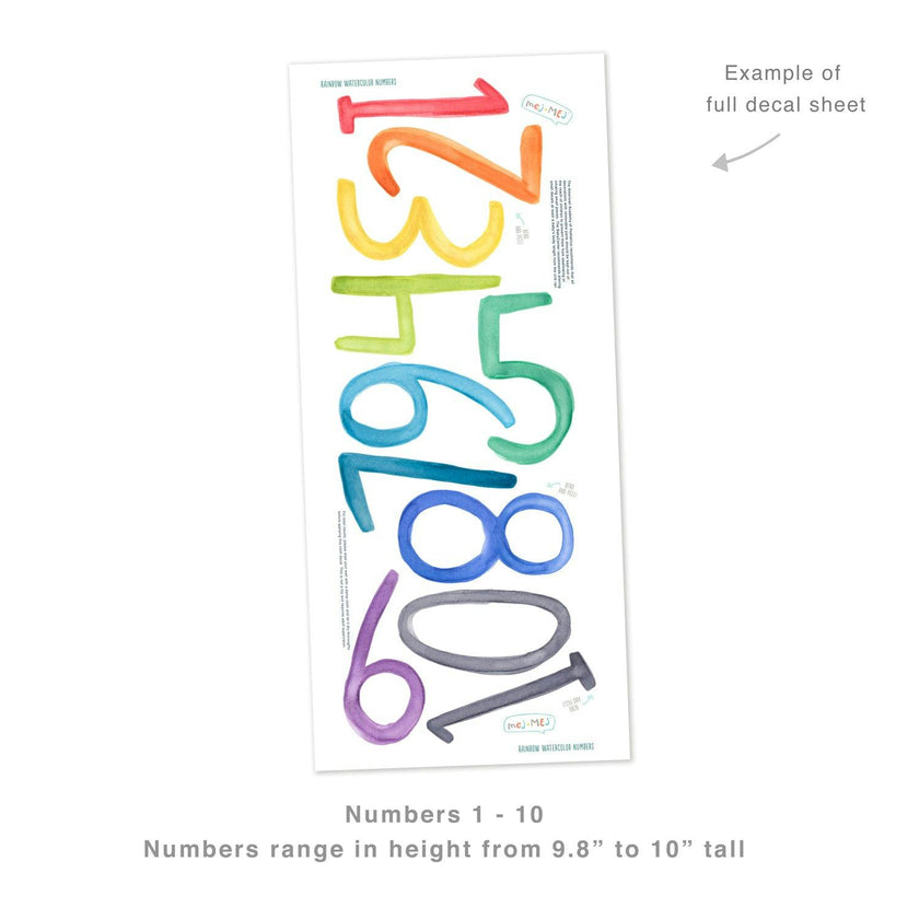Watercolor Numbers • Rainbow • Peel-and-Stick Wall Decals