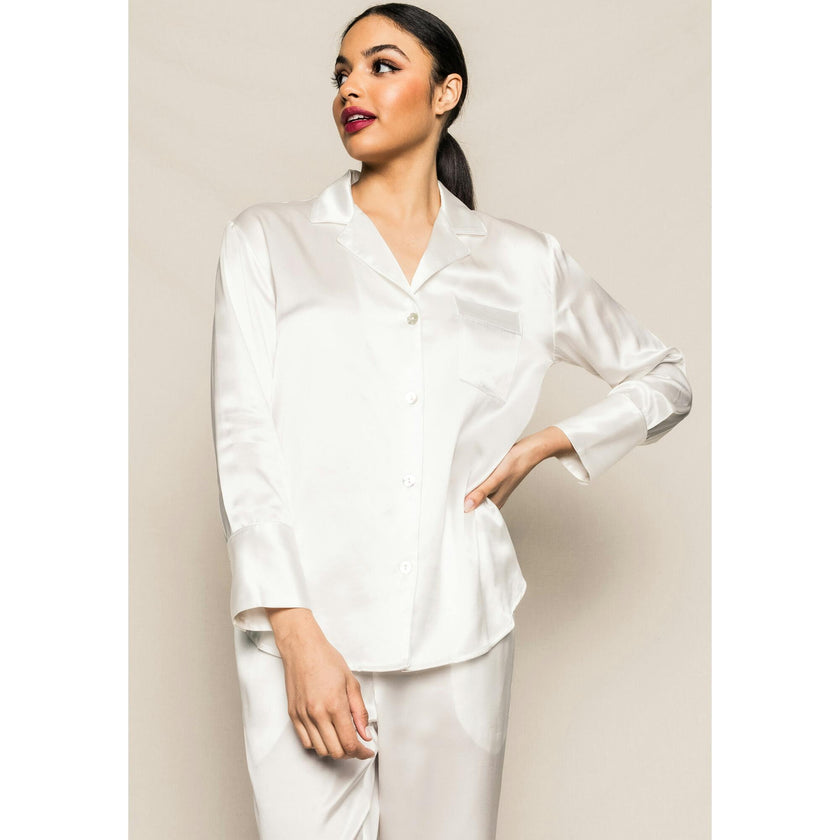 Women's Silk Pajama Set in White