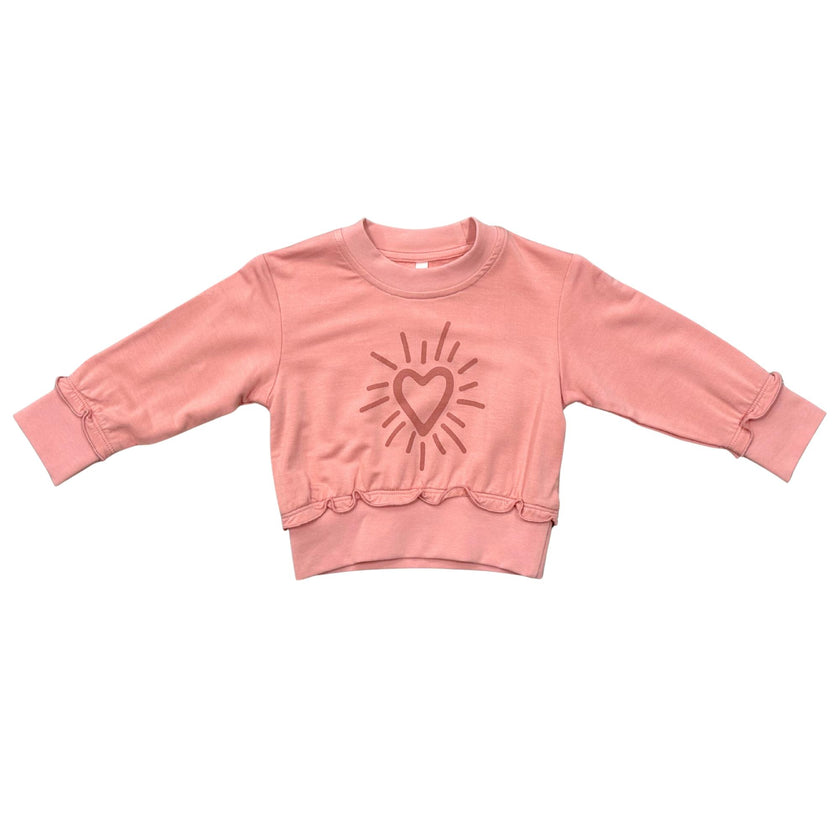 Girls Ruffle Hem Sweatshirt in Starburst Heart