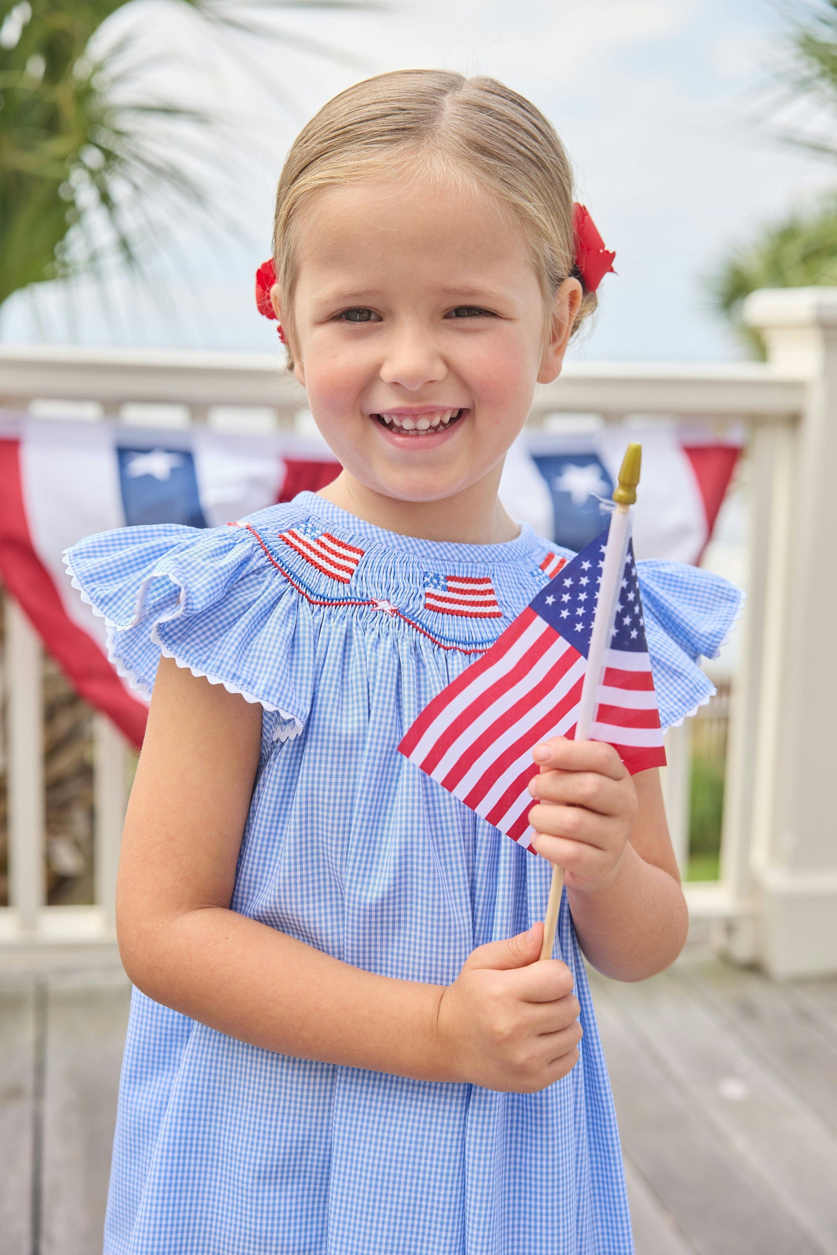 Smocked Bishop Dress - Flags