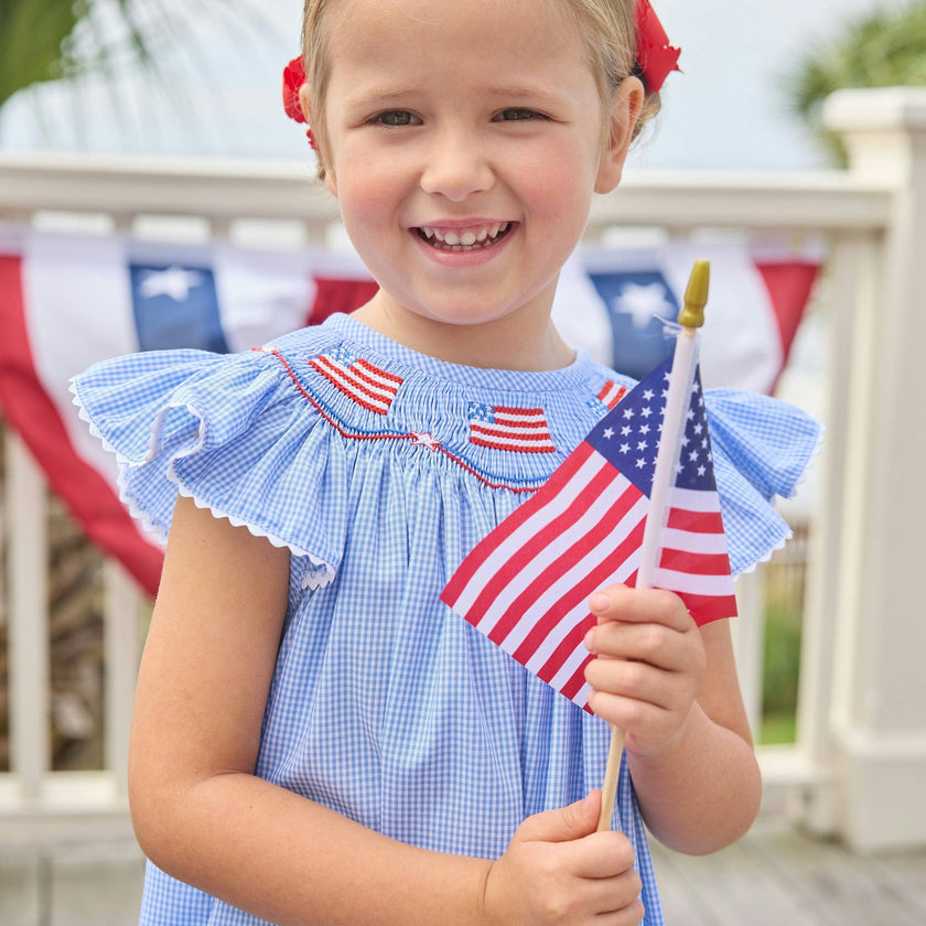 Smocked Bishop Dress - Flags