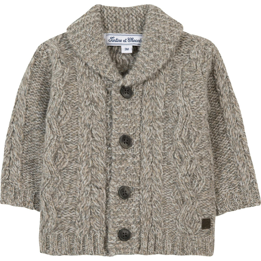 Shawl Collar Cableknit Baby Cardigan