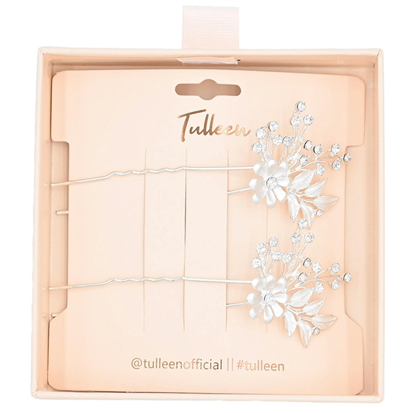 Crystal Flower Rhinestone Accented Hair Clips