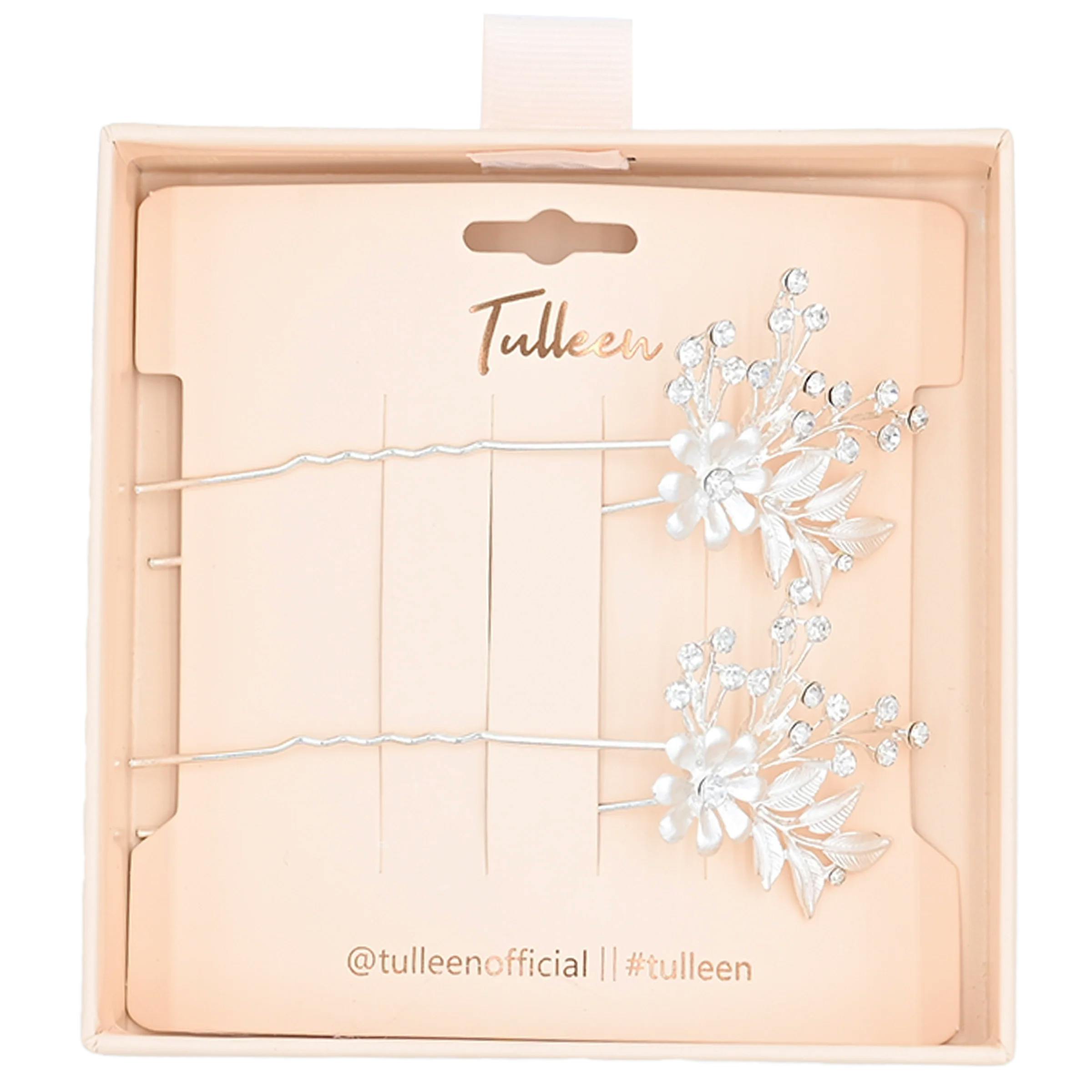 Crystal Flower Rhinestone Accented Hair Clips