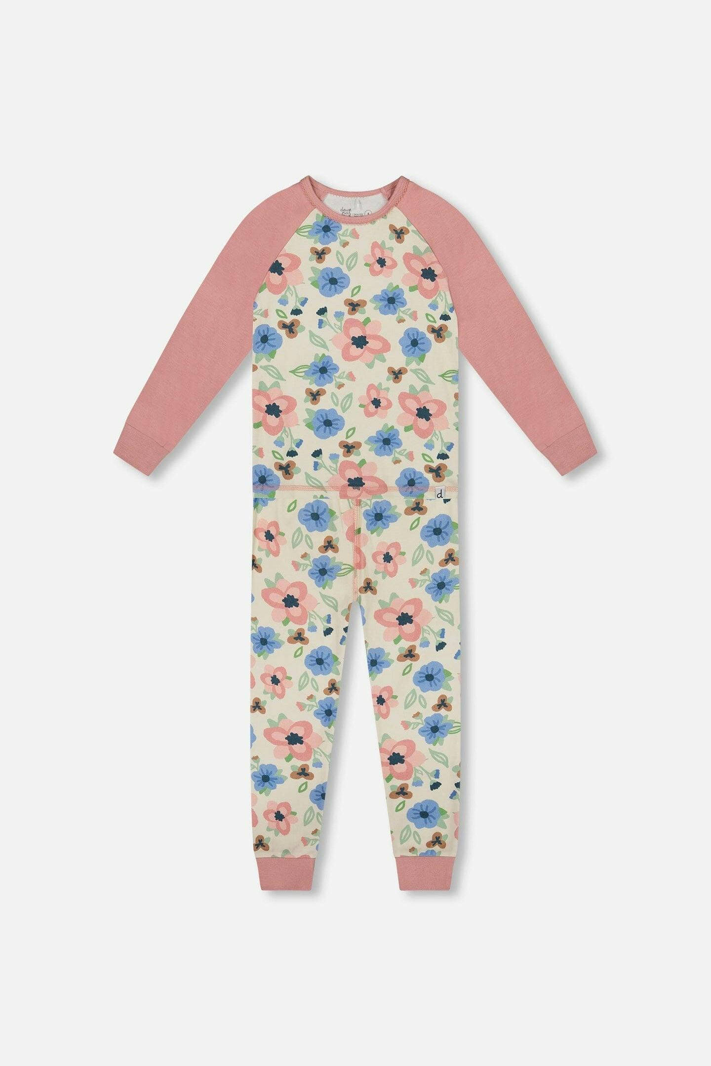 Organic Cotton Two-Piece Pajamas Off-White Flower Print