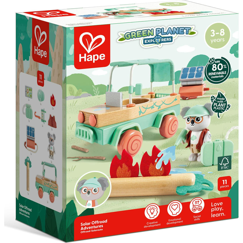 Hape: Solar Offroad Adventure - 11pc Wooden Nature & Hazard Toy Car