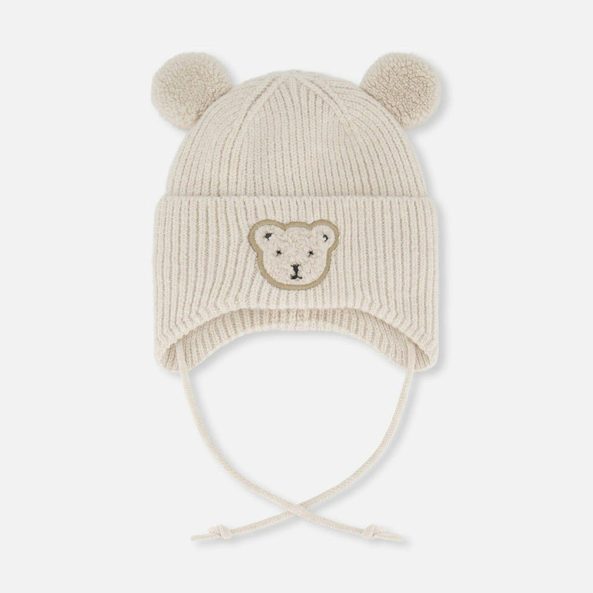 Lined Baby Winter Knit Hat With Ear Flaps Off-White