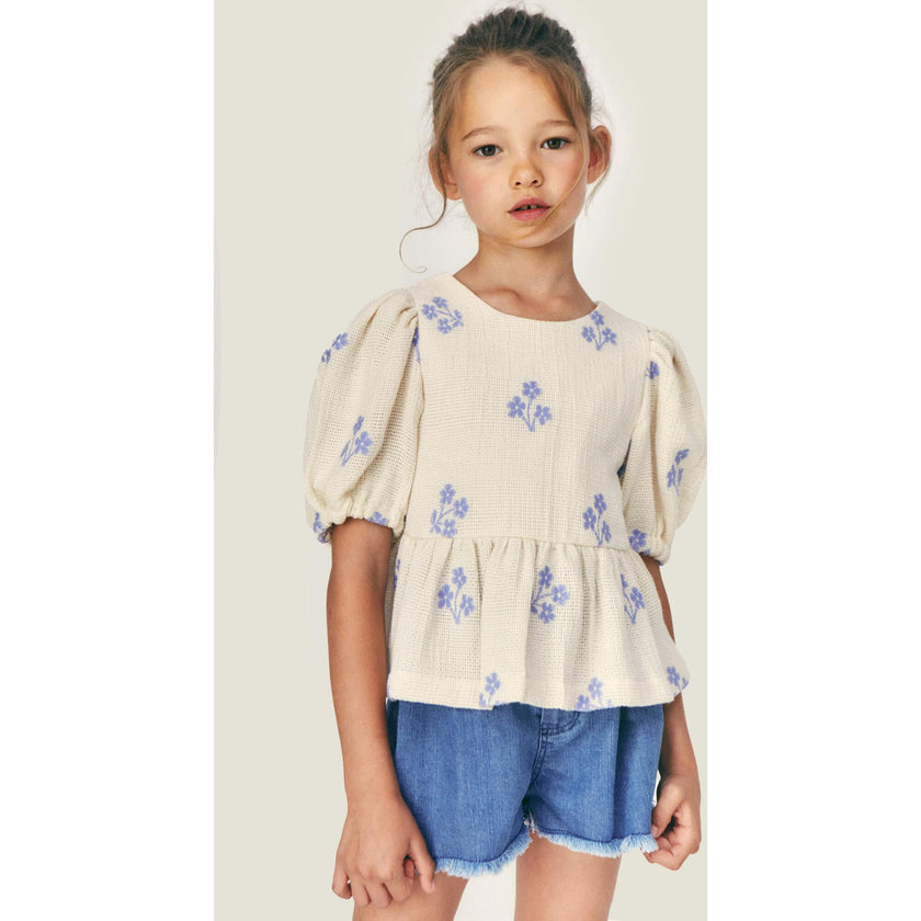 Mipounet SS26 Sandrine, Blouse Ecru Blue