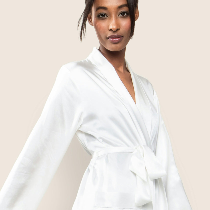 Women's Silk Long Robe in White