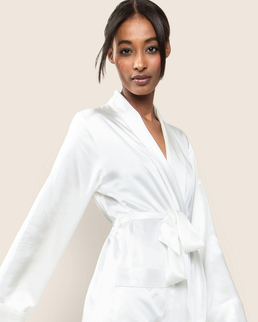 Women's Silk Long Robe in White