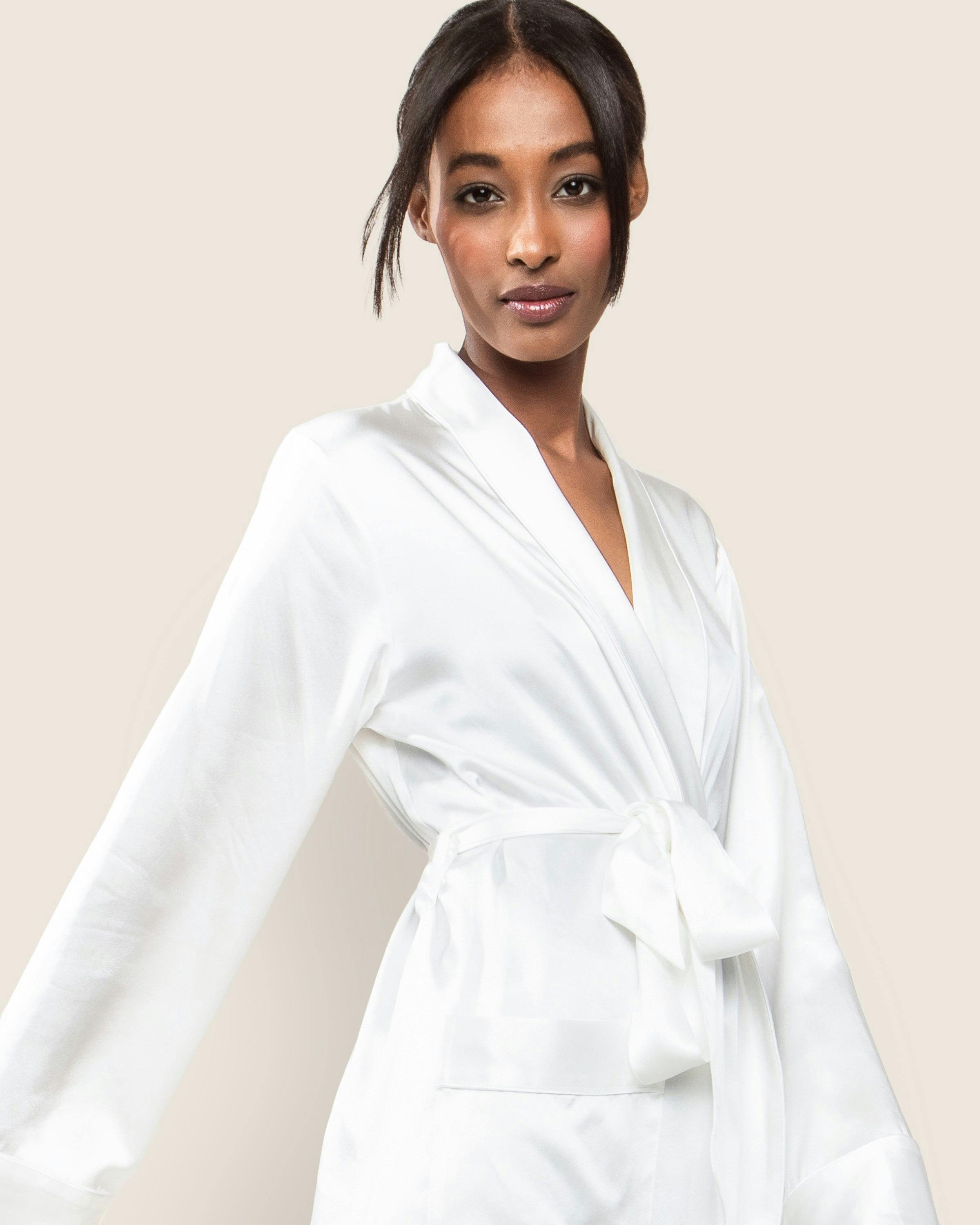 Women's Silk Long Robe in White