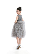 Gray Textured Bodice Tulle Gown