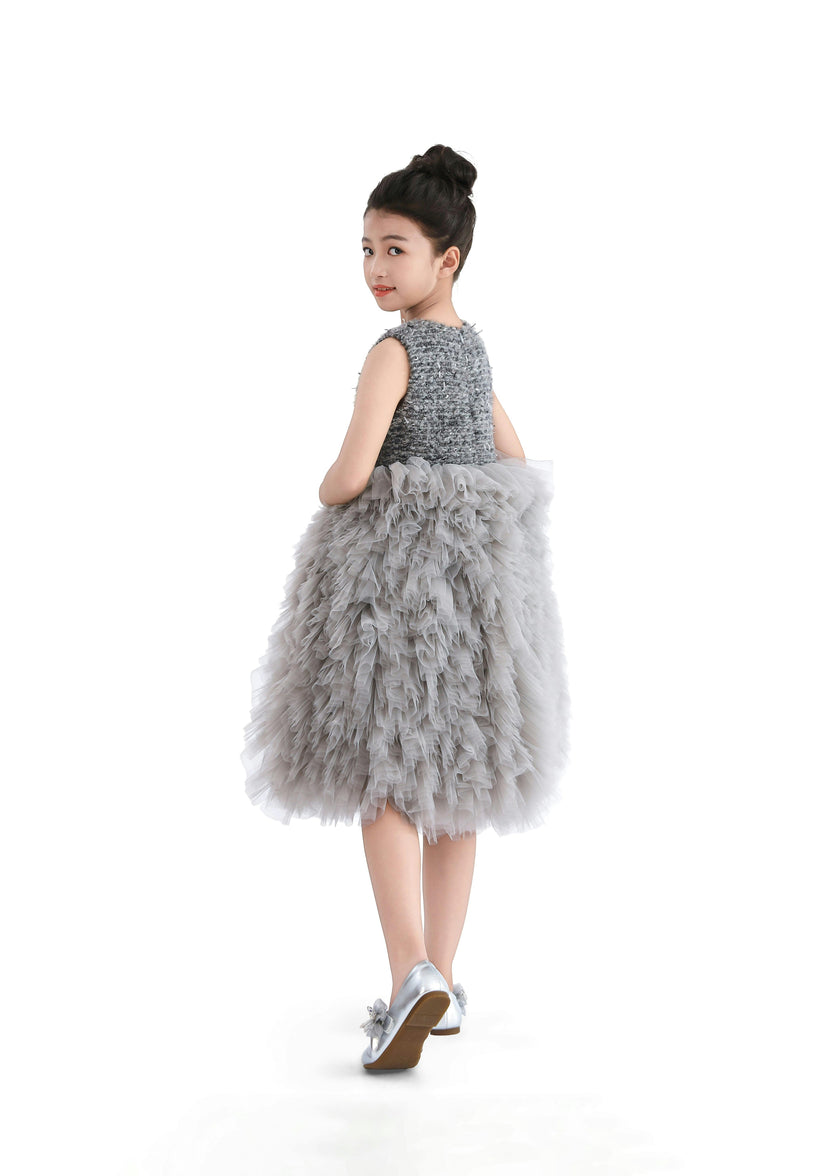 Gray Textured Bodice Tulle Gown