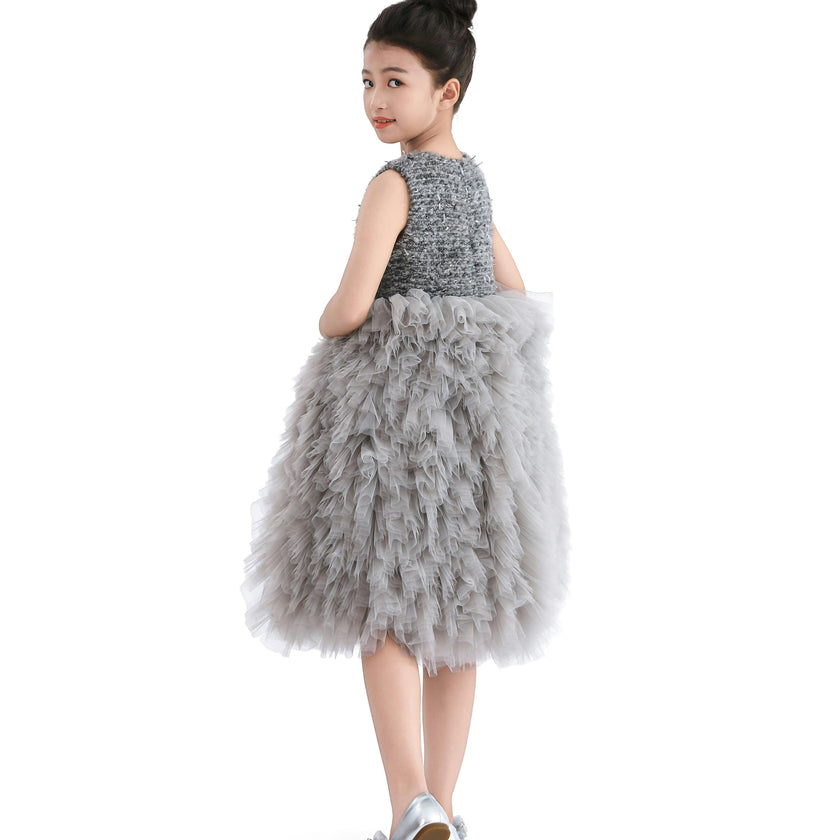 Gray Textured Bodice Tulle Gown