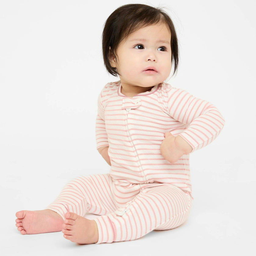 Ziggy Zip Romper, Dusty Rose Mini Stripe