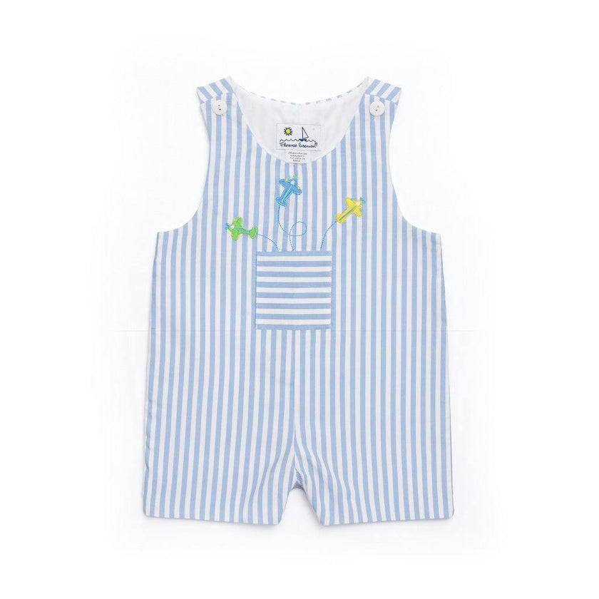 Stripe Linen-Look Shortall With Airplanes