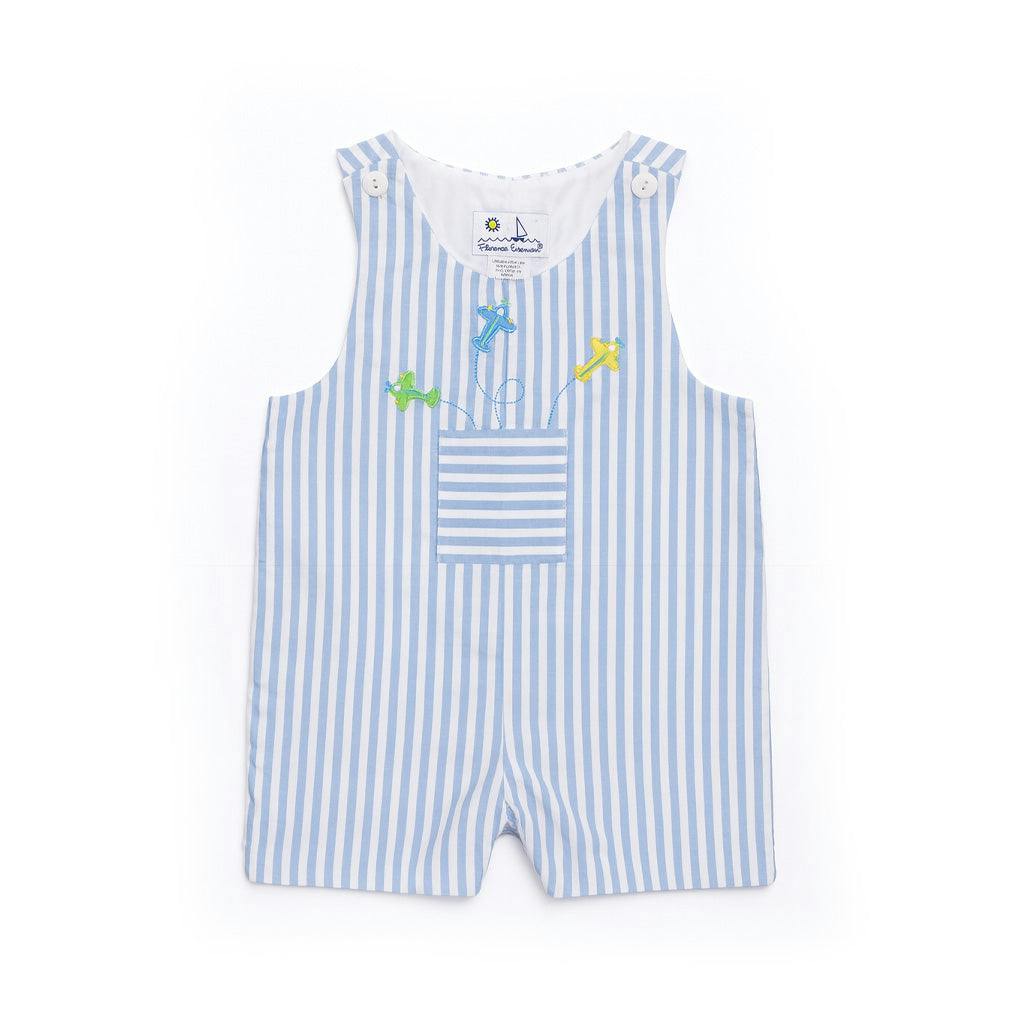 Stripe Linen-Look Shortall With Airplanes