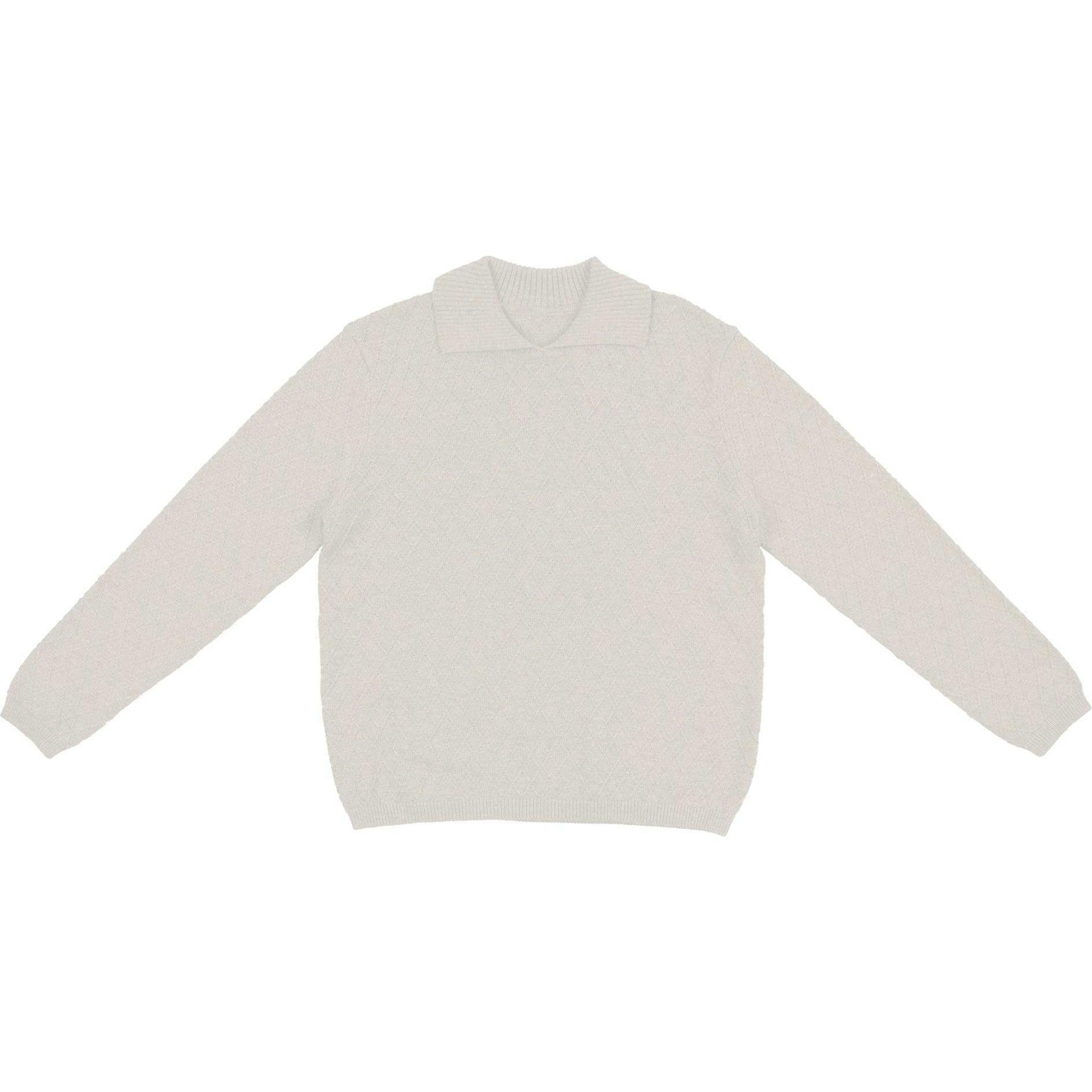 Argyle Fine Knit Collared Rounded V-Neck Sweater