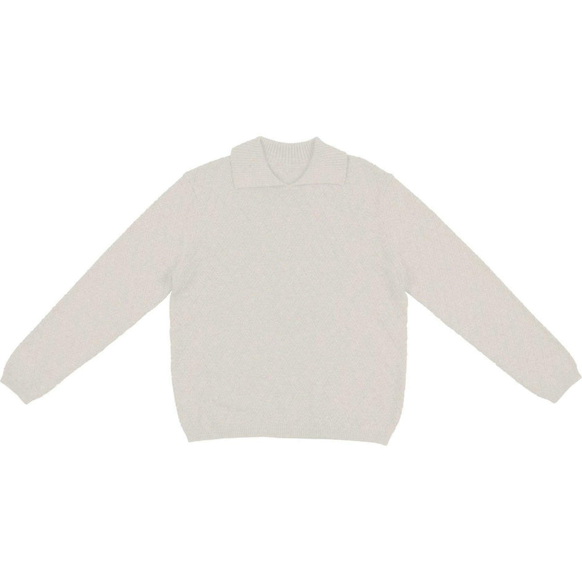 Argyle Fine Knit Collared Rounded V-Neck Sweater