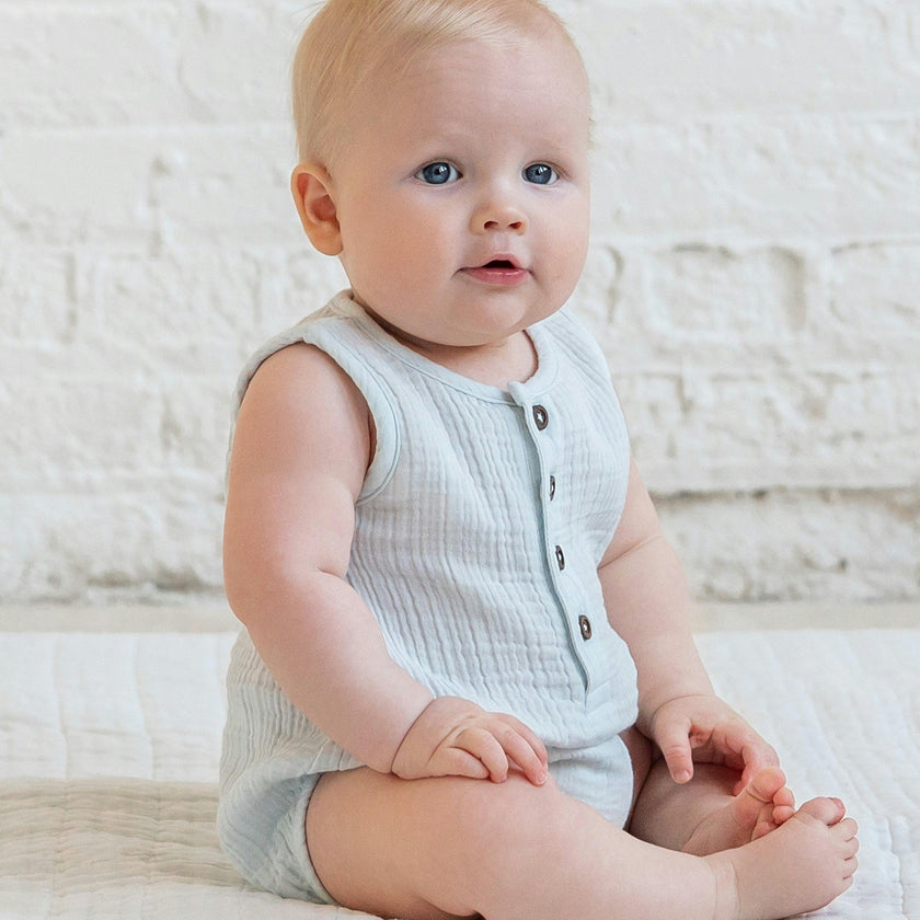 Bowie Muslin Bubble Romper - Powder