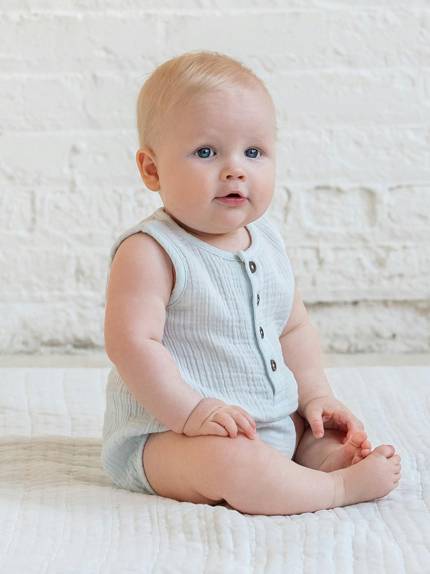 Bowie Muslin Bubble Romper - Powder