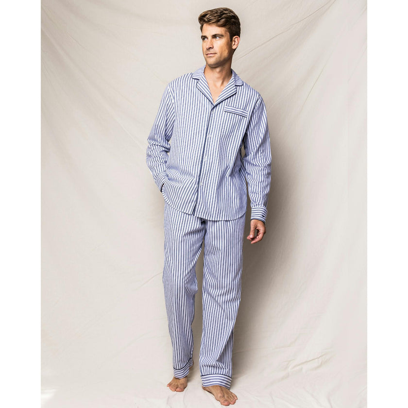 Men's Twill Pajama Set in Navy French Ticking