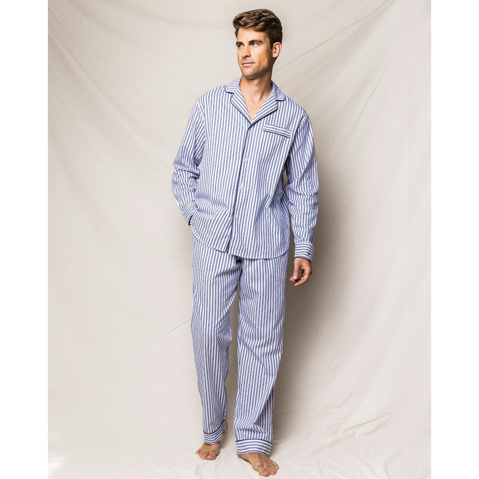 Men's Twill Pajama Set in Navy French Ticking