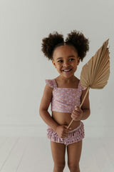 Girls Two-Piece Swimsuit in Aqua Grey Floral