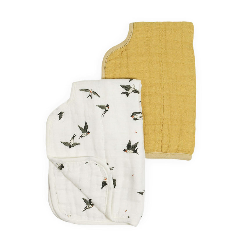 Organic Cotton Muslin Burp Cloth 2 Pack - Swallows + Wheat