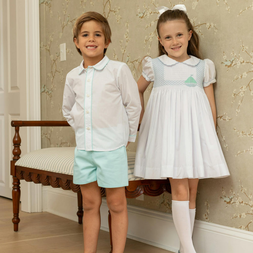 Eloise Dress in Smocked Sailboats