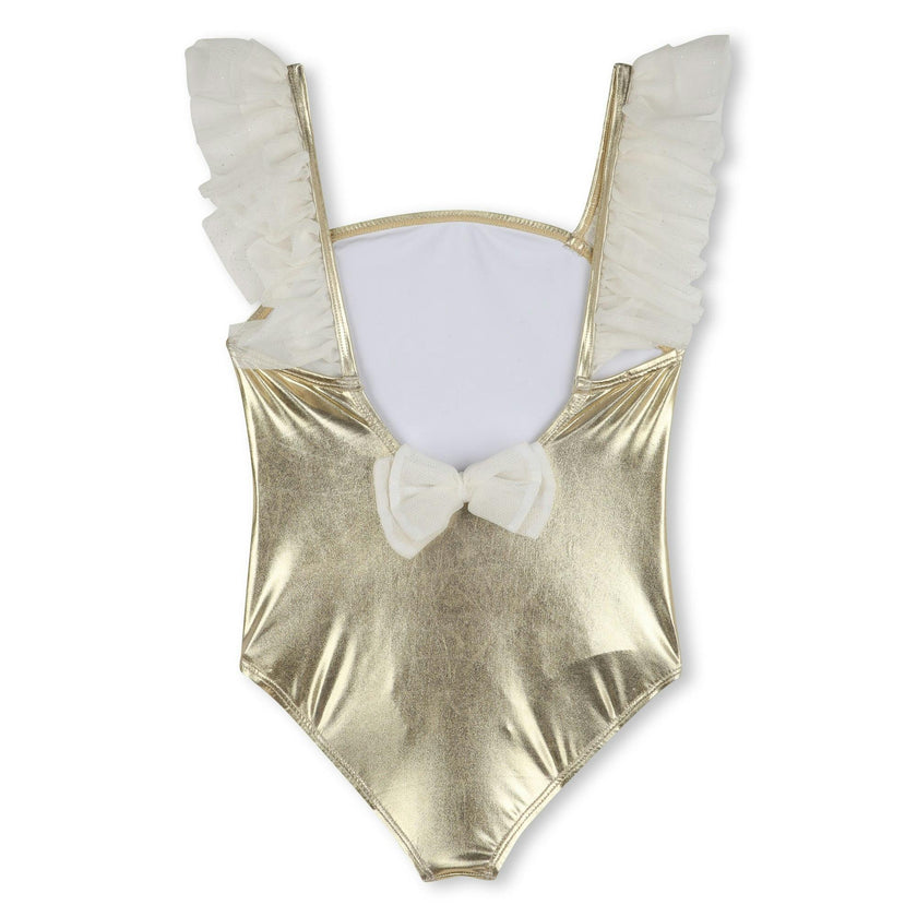 Gold Metallic Ruffle Trim Swimsuit