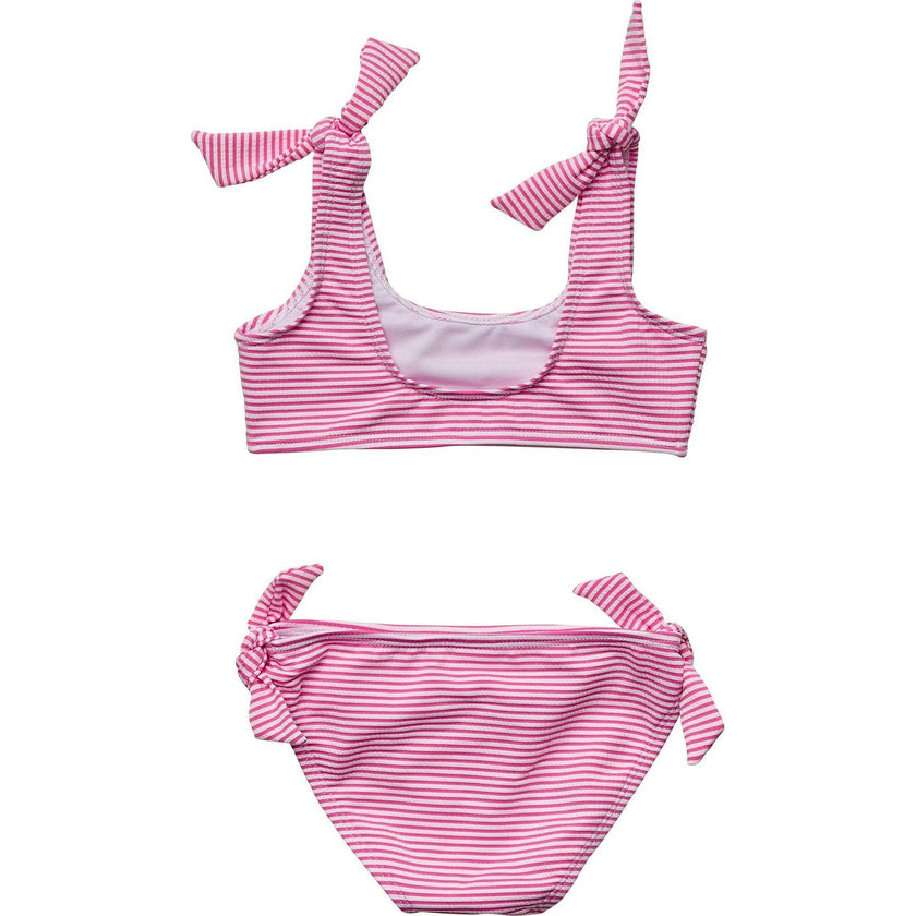 Raspberry Stripe Tie Crop Bikini