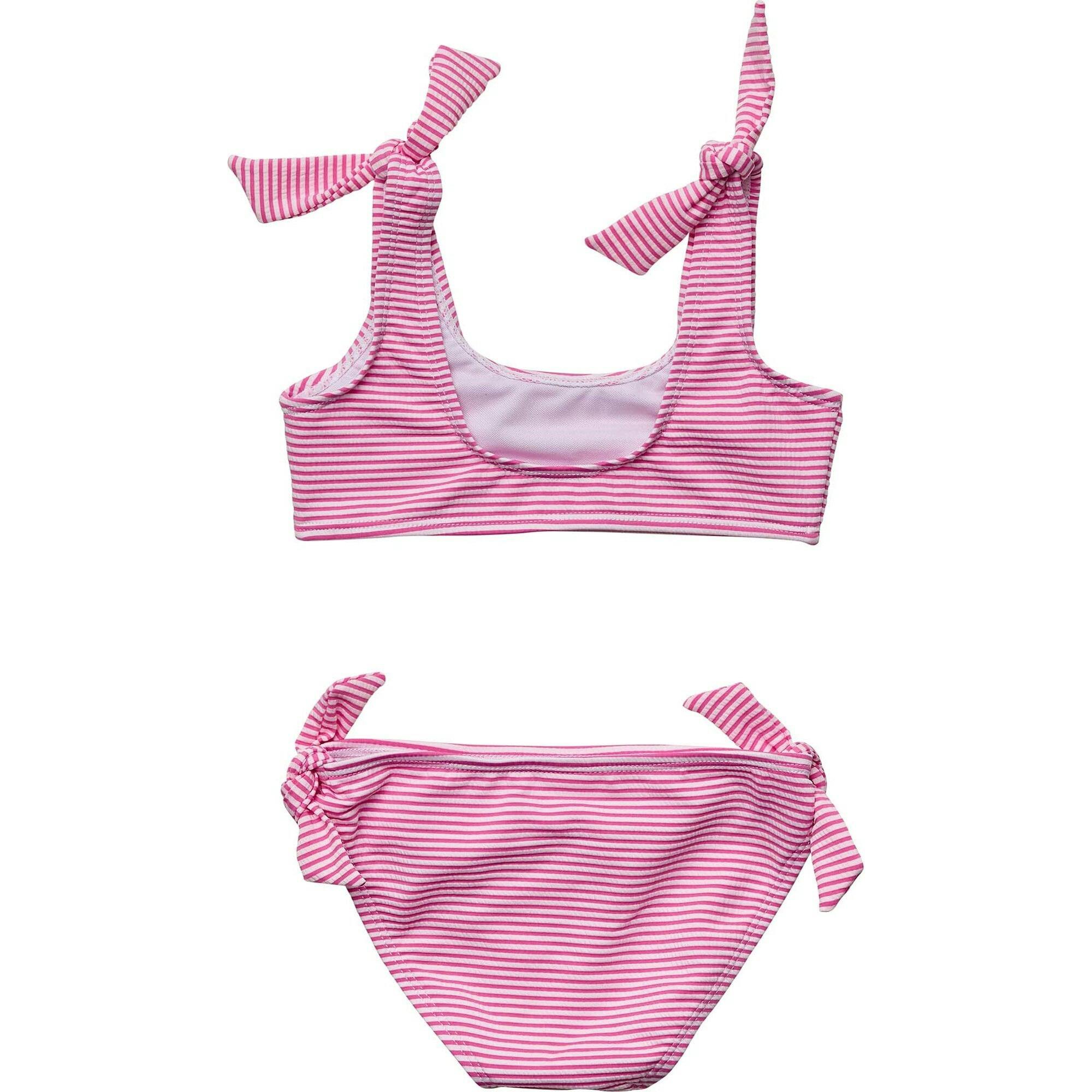 Raspberry Stripe Tie Crop Bikini